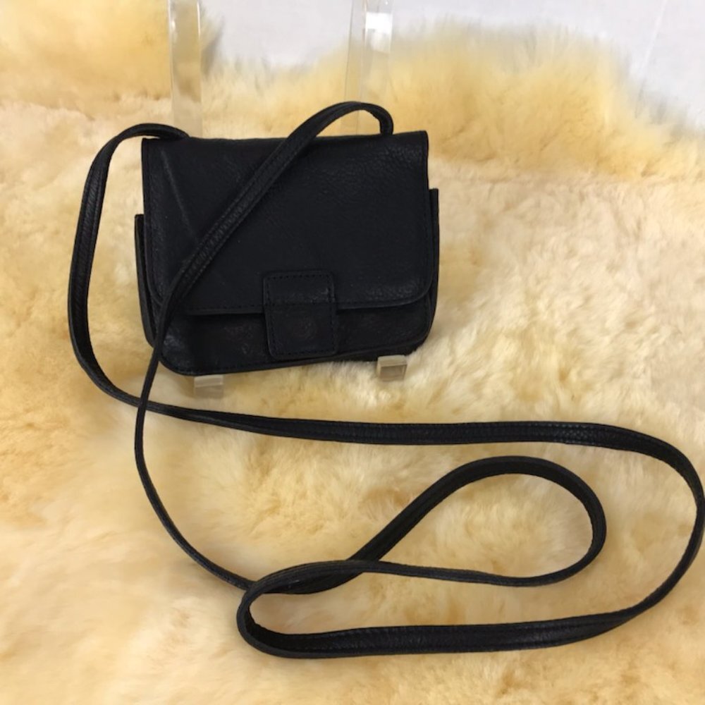 J. Crew black leather mini crossbody bag